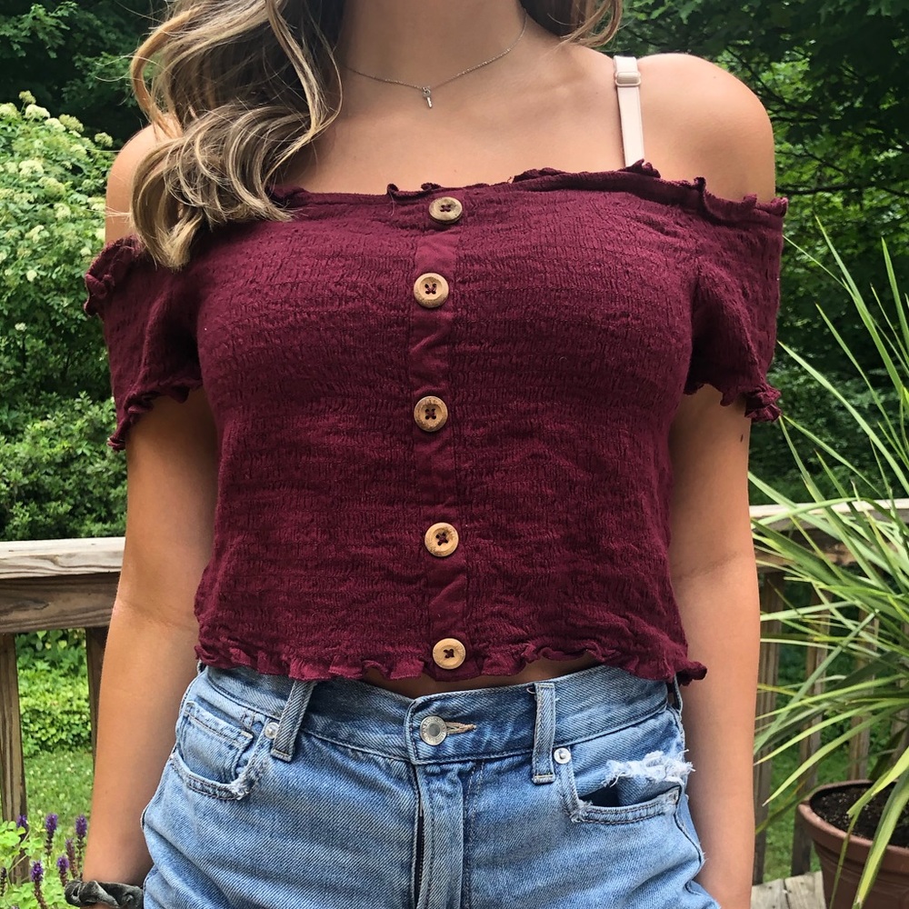 Maroon Crop Top with Buttons